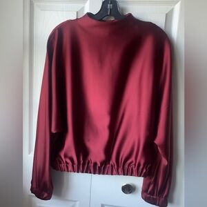 Zara maroon satin effect blouse with a high collar